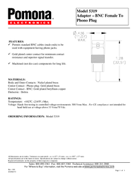 Thumbnail of document Data Sheet - 5319 BNC (F) To Phono Plug